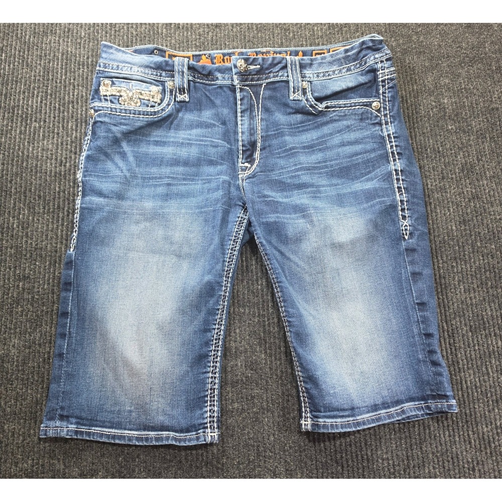 Rock Revival Bermuda Shorts Womens 34 Blue Excellent Nancy Grunge Rhinestone Y2K